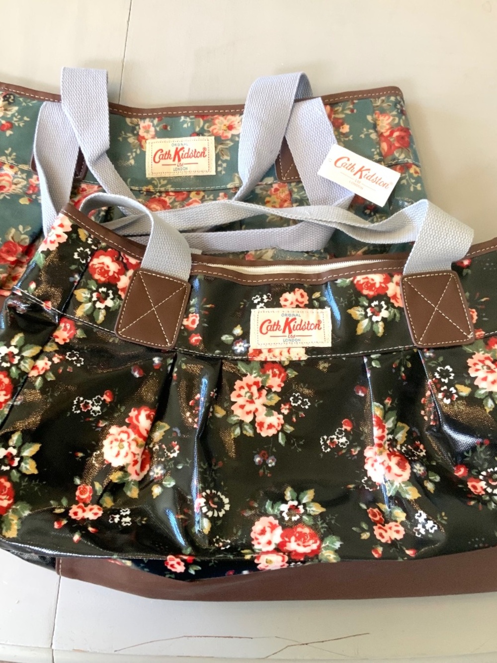 NEW! BUNDLE! Cath Kidston Totes Floral Black and Blue Bag Canvas Straps